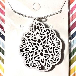 White wood pendant necklace